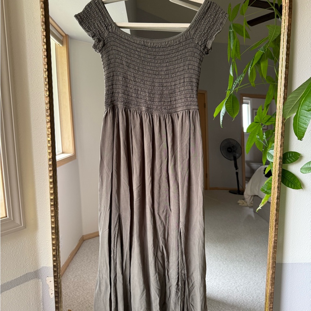 Cotton Emporium Charcoal Off-Shoulder Maxi Dress